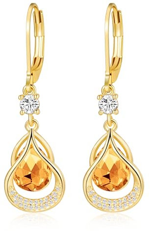 Gold Ohrringe Geburtsstein hängend ohrringe 14K gold hängend gold ohrringe Feine Schmuckstücke Geburtstagsgeschenke für Frauen(Gold November)