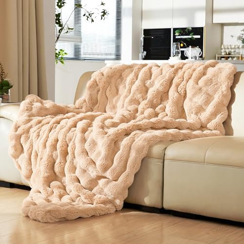 YBIKE Kunstpelz-Kuscheldecke mit Hase-Design Wurfdecke aus Blasenstoff 150x130cm, Luxuriöse Flauschige und Weiche Pelz-Sherpa Decke für Bett, Sofa, Couch (Hautfarbe)