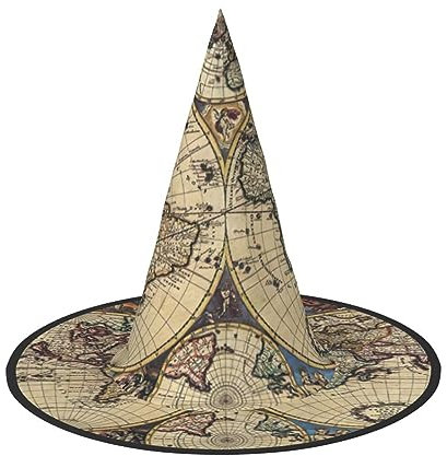 OKFSTY Antiker Weltglobus, Halloween, Hexenhüte, Frauenkostüm, Zubehör, Cosplay, Party, Erwachsene, breite Krempe, spitzer Hut, 3 Stück