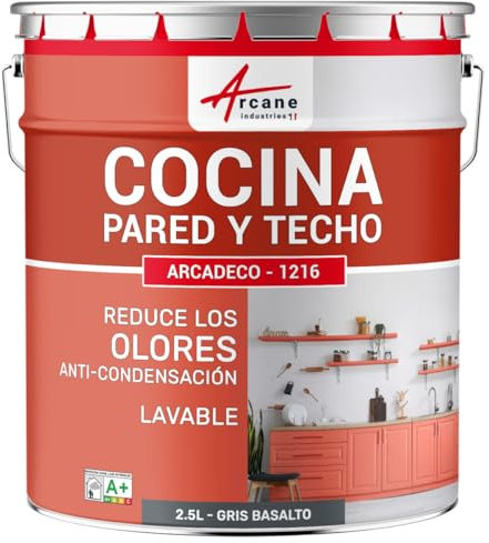 Vernice per cucina lavabile, muro e soffitto: ARCADECO - 1216 - Grigio Basalto - RAL 7012 - ARCANE INDUSTRIES