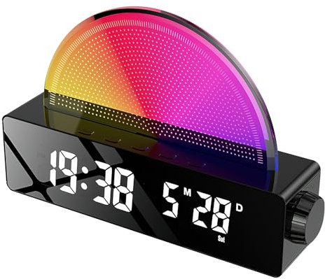 Despertador digital con función de carga USB, reloj digital con luz despertador, despertador inteligente, luz de ambiente, lámpara de noche, pantalla LED colorida, control regulable, detector de