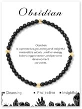 GoPaw Edelstein Armband Damen, 4mm Naturstein Armband Perlenarmband Damen Turmalin Armbands Karneol Armbands für Mama Tochter Oma Enkelin Schwester (Schwarzer Obsidian)