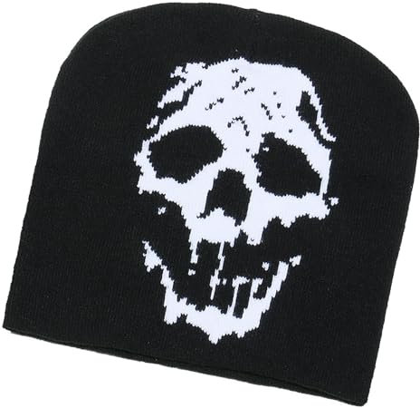 kokdid Strickmütze mit Totenkopf-Muster, warm, bequem, elastisch, Unisex, schwarz, modische Mütze für Damen und Herren