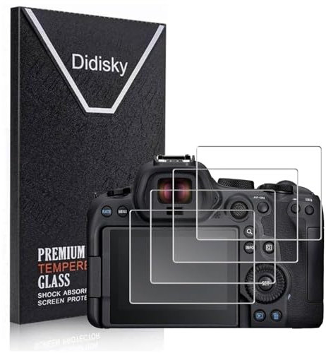 Didisky 4 pezzi Protezione Pellicola Vetro Temperato per Canon EOS R7 / EOS R6 Mark II/EOS R6, Durezza 9H, Antigraffio, Anti-impronte, Anti-acqua.