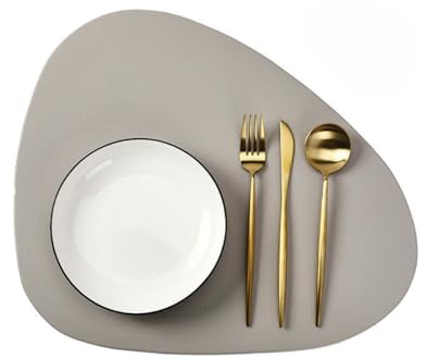 Anevous Tischsets Leder 4er Set, Oval Platzsets Abwischbar, rutschfest Platzdeckchen Wasserdicht, Kunstleder Tischset Lederoptik, Hitzebeständig Platzset für Küche Restaurant Speisetisch,Beige Grau