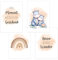 4er Set Baby DIN A3 Bilder mit Hippo, Regenbogen und Sprüchen, Poster mit Tiermotiv für Babyzimmer, 200g/m² Papier, Kinderzimmer Wanddeko, für Bilderrahmen, Dekoration für Jungen & Mädchen, Sand