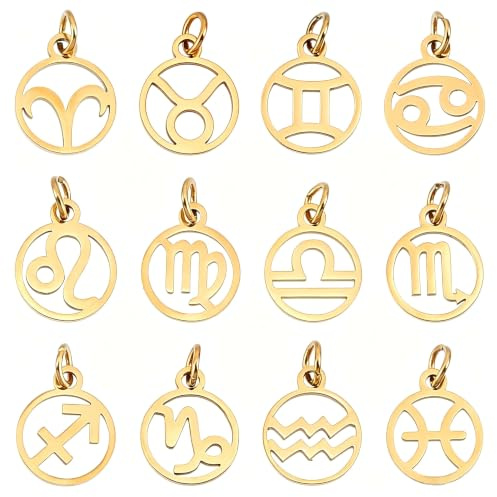 UNICRAFTALE Charm 12 Sternbildern Edelstahl Sternzeichen Anhänger Flach Und Rund Charms Sternbild Anhänger Für Die Herstellung von DIY Schmuck