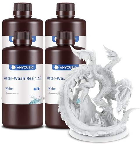 ANYCUBIC Water Washable 2.0 3D Printer Resin, 405nm High Precision and Anti-Yellowing 3D Resin, High Resilience, Easy Post-processing Photopolymer Resin for LCD/DLP Printers(White, 4000g)