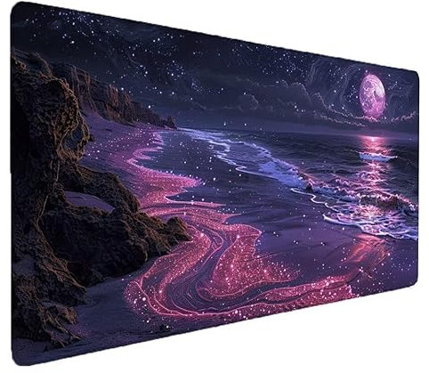 Tapis de Souris Poudre Noire, Vue Nocturne Tapis de Souris Gamer XXL 1200x600x3mm Étanche Antidérapante Mouse Pad avec Coutures sur Les Bords - sous Main Bureau pour Gamer, PC,Ordinateur Portable J-1