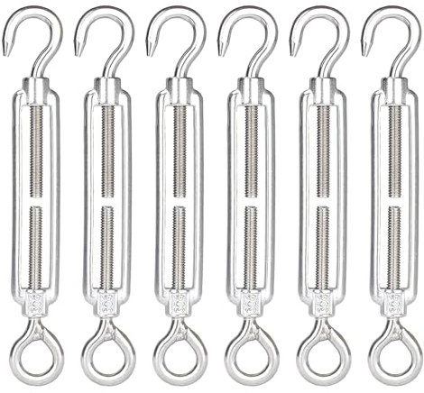 Spannschloss – 6 Stück M6 Edelstahl Spannschloss M6 mit Haken & Öse, Verstellbarer Seilspanner für Sonnensegel, Zaunspanner, Gartendraht, Drahtspanner & Edelstahl Seilsystem Outdoor