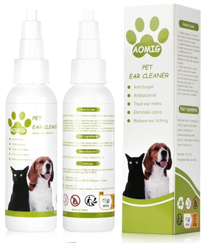 Aomig Ohrentropfen für Hunde Katzen Ohrenreiniger Ohrenspray Ohrenreiniger zur Ohren Reinigung und Pflege des äußeren Geh Juckreiz Ohrreiniger Ohrenschmalz Entferner Hundeohrschmalz Ear Cleaner (50ml)