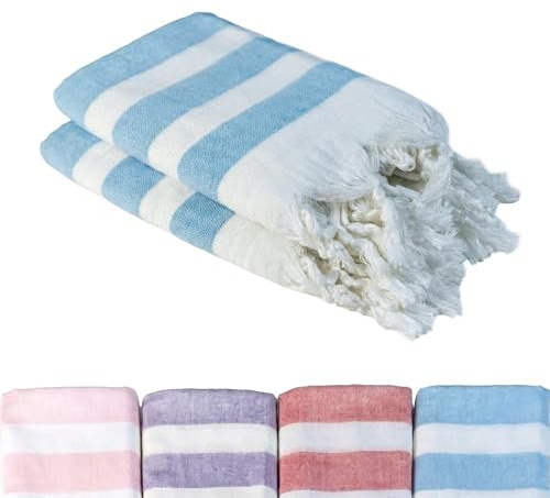 Loomvia - 2er-Set - 90x180 cm - Dünn & transparent - seidig weiches Pestemal für Damen - Bambus & Baumwolle - farbecht und langlebig Dank gewebter Streifen - Dekoratives Geschenk Hamamtuch - Blau