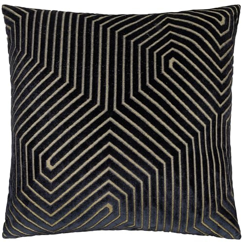 Paoletti Evoke Velvet Feather Filled Cushion – Luxurious Chevron Pattern Decorative Square Pillow With Filling (Black - 55x55cm)