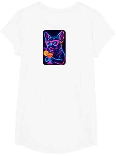 Neonfarbene französische Bulldogge mit Sonnenbrille, leuchtender Frenchie T-Shirt