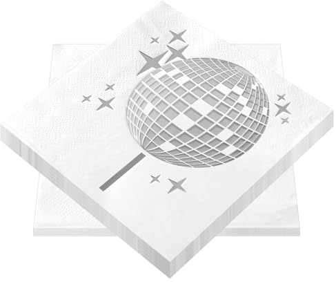 Giantree 60 Stück Disco Deko Servietten, 25x25cm Discokugel Deko Servietten 70er 80er Geburtstagsdeko Papierservietten Disco Party Dekorservietten Discokugel Party Dekorationen (Weiß)