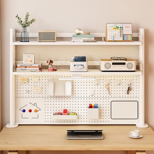 Clamp on Desk Organizer Shelf with Pegboard, Dual Monitor Stand, Large Capacity Desk Extender for Office, Dormitory, and Home Use