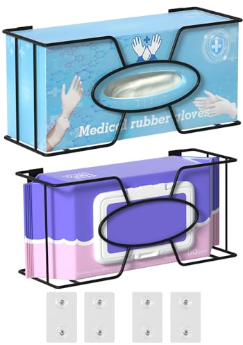 Alyoen Glove Box Holder, Adhesive Wall-Mounted Metal Dispenser, Tool-Free Organizer for Rubber Latex Gloves, 2pack(Large + Small)