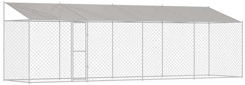 vidaXL Dog Cage Silver 800 x 200 x 256 cm Galvanised Steel, Garden and Terrace, Rustproof Outdoor Pet Shelter, Large Breed Kennel, Durable Dog Cage, Weather-Resistant Animal Enclosure