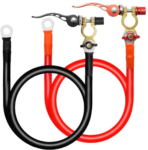 Ollanoos 25mm² 100cm 3AWG Batteriekabel mit M8/M10 Ringkabelschuhen, 120A 300V Wechselrichter-Anschlusskabel, Kupferkabel für 12V/24V Autobatterie