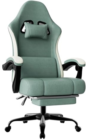 Sedia da Gaming Ergonomica con Molle Insacchettate e Poggiapiedi, Sedia Gamer con Supporto Lombare Regolabile, Sedie da Ufficio Schienale Regolabile 90-135°, Portata 150 Kg (Tessuto, Azzurro)