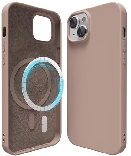 oakxco Silicone Case for iPhone 14 iPhone 13 Case Magnetic, Compatible with Magsafe Wireless Charging, Slim Thin Soft Rubber Gel, Girly Cute Hard Mag Safe Cover for Women, Brown