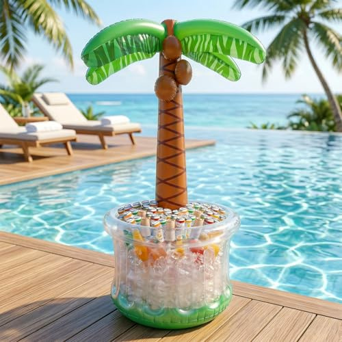 Palmera Hinchable Nevera para Bebidas 152 cm, Enfriador de Bebidas Hinchable, Soporte para Bebidass Piscina, Palmera Decorativa Hinchables para Fiestas de Verano, Jardín y Pool Party - 152 x 50 cm