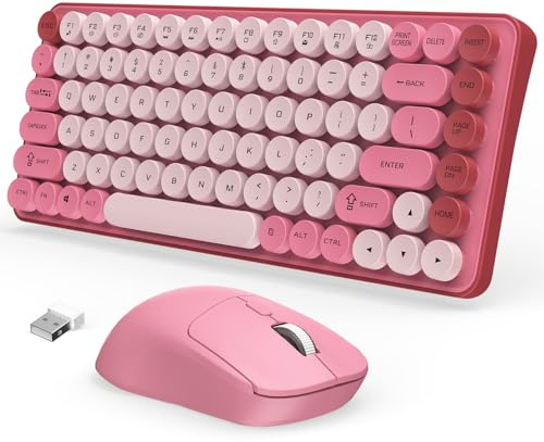 Nsyee 75% Wireless Keyboard & Mouse Combo, 85-Key Bluetooth & 2.4GHz | US Layout, Bluetooth & 2.4GHz Dual Mode Connection, Detachable Retro Round Keycaps, Power Saving, Wide Compatibility
