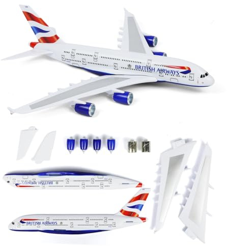 kolotesame Modellino di aereo da assemblare in scala 1/280 compatibile con Airbus A380 British Airways, kit di montaggio rapido in plastica con supporto, lunghezza 25,5 cm, esposizione o come regalo