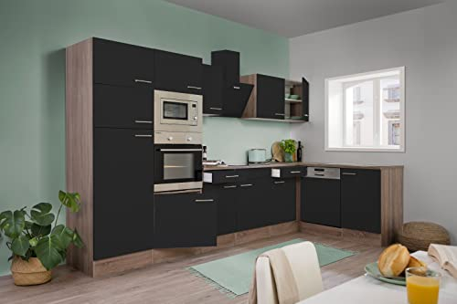 respekta Küche Küchenzeile Winkelküche Eiche York schwarz Oliver 340 x 172 cm