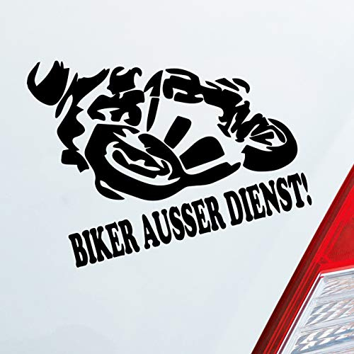 Hellweg Druckerei Motorrad Biker ausser Dienst! Moped Bike Mopped Auto Aufkleber Sticker Heckscheibenaufkleber