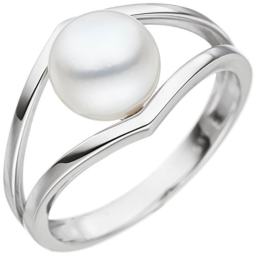Jobo Damen-Ring aus 14 Karat 585 Weißgold mit Perle Größe 60