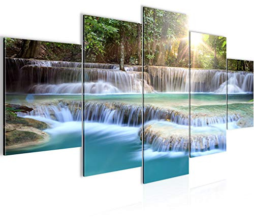 Runa Art - Bilder Wasserfall Landschaft 200 x 100 cm 5 Teilig XXL Wanddekoration Design Grün Blau 612151a