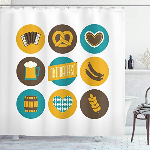 ABAKUHAUS Deutsche Duschvorhang, Oktoberfest-Symbole, mit 12 Ringe Set Stielvoll Modern, 175x200 cm, Erde Gelb Braun