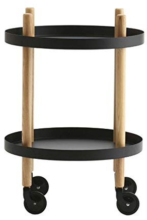 Normann Copenhagen - Block - Servierwagen, Barwagen, Nachttisch, Couchtisch - Holz und pulverbeschichtetes Metall - Ø: 45 cm x H: 64 cm - Farbe Schwarz