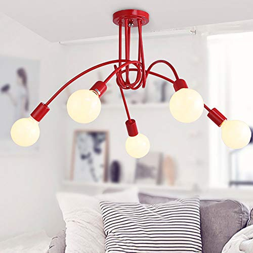 PETITES ECREVISSES Industrial Deckenleuchte 5 Lichter Metall Vintage Pendelleuchte LED Kronleuchter E27 Anhänger Lampe Retro Kreative Beleuchtung, Rot