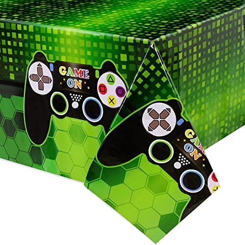 WERNNSAI Videospiel Tischdecken - 1 PCS 137 x 274 cm Einweg Bedruckte Plastiktischdecke, Party Supplies für Kinder Spieler Geek Spiel Themenparty Dekoration