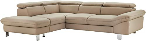 Mivano Ecksofa Driver mit Ottomane links, Ledercouch im modernen Design, Inkl. verstellbare Kopfstützen, 266 x 73 x 214, Kunstleder, Hellbraun