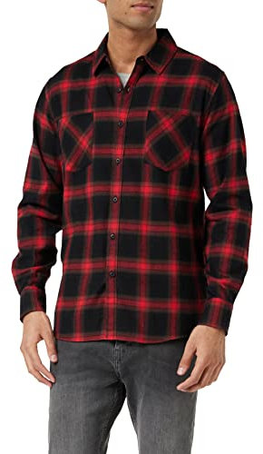 Urban Classics Herren Hemd Checked Flanell Shirt 6 Freizeithemd, per Pack Mehrfarbig (Black/Red 02374), Small (Herstellergröße: S)