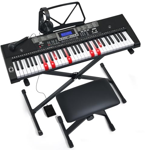 Mustar 61-Tasten-Keyboard-Klavier, elektronische berührungsempfindliche Tasten, tragbar, Kopfhörer, Mikrofon, Klavierständer und Hocker, Tasten in voller Größe, LCD-Bildschirm
