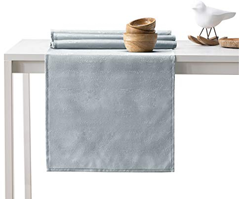 AmeliaHome Tischläufer 30x80 cm Lotuseffekt Wasserabweisend Schlangenhautmuster Silber Vesta
