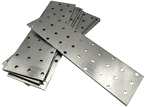 Steel Timber Connector Flat Connecting Joining Plate Galvanised Z275g/m2 20μm Brace Bracket Heavy Duty Perforated Metal Sheet 8 x 2.3 (200 x 60 x 2mm) Pack of 10pcs