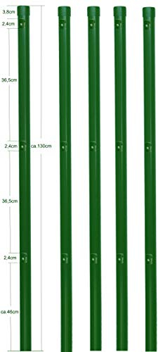 5 Zaunpfosten Ø 34 mm für 80cm hohe Zaunanlagen grün RAL 6005. Incl. 3 montierter Spanndrahthalter und Pfostenkappe. Pfosten Länge 130cm zum einbetonieren.…