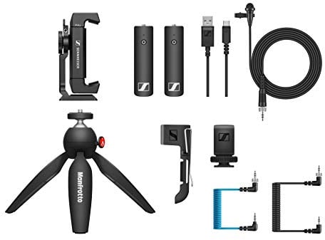 Sennheiser XSW-D, kit mobile lavalier portatile, sistema di microfoni lavalier omnidirezionali senza fili per la registrazione audio delle videocamere con morsetto per smartphone e mini treppiede