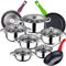 Bateria de cocina 12 piezas SAN IGNACIO Cassel, acero inoxidable, con juego sartenes (18/22/26 cm) SAN IGNACIO Jolie en aluminio forjado