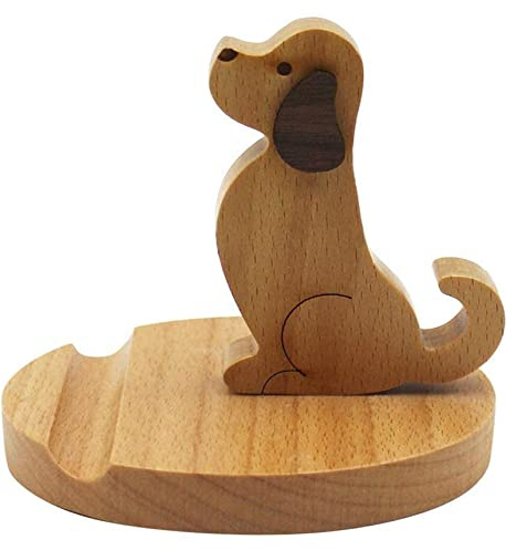 Pokanic Handy-/Tablet-Holzständer, Dock-Halterung, Halterung, Organizer, Ladestation, Tisch, Schreibtisch, Zimmer, Büro, Schule, Küche, rutschfest, Holz (Hund)