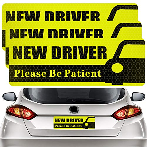 QSUM New Driver Magnet-Aufkleber, 3 Stück New Driver Please Be Patient Autoaufkleber Reflektierende Studenten Fahrer Magnetische Autoschilder Für Studenten Fahrer Sicheres Fahren (Schwarz)