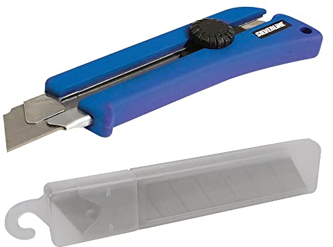 der kleine Handwerker Abbrechmesser 25 mm + 10 Ersatzklingen 25 mm | extra breites Cuttermesser mit Feststellrad | scharfe Abbrechklingen mit 11 Segmenten für Cutter