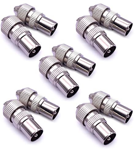 WANGCL 10 conectores coaxiales de antena de TV de metal, 5 conectores hembra y 5 machos, conectores de cable coaxial de antena de TV, conector coaxial de cable RF coaxial/coaxial