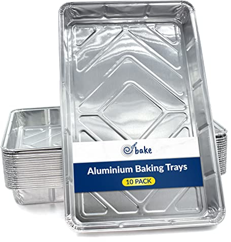 ebake Aluminium Foil Trays - 10 Pack Disposable Foil Containers (32cm x 20cm x 3cm) - Large Roasting Tin for Baking, Roasting, Cooking, Broiling, BBQ and Food Storage - Foil Baking Trays for Oven