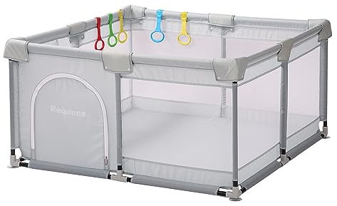 Requena Baby Playpen, Indoor/Outdoor Toddler Fence with Breathable Mesh, Extra Large Play Yard with Balls, Grey